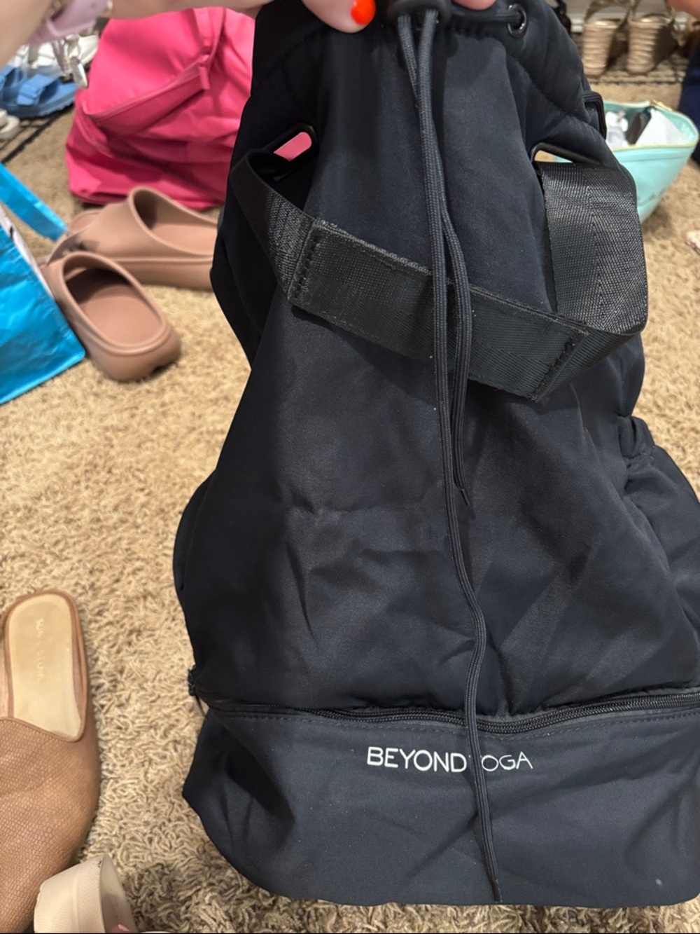 Beyond Yoga Black Drawstring Backpack with Logo